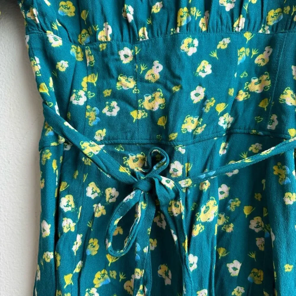 Free People L’amour Floral Printed Green Ruffle Romper Playsuit Size 0 Size XS